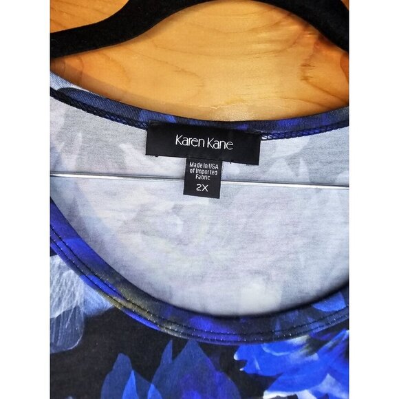 Karen Scott Plus Size 2X Blue And Black Floral Top Plus Women's Blouse - Picture 2 of 8